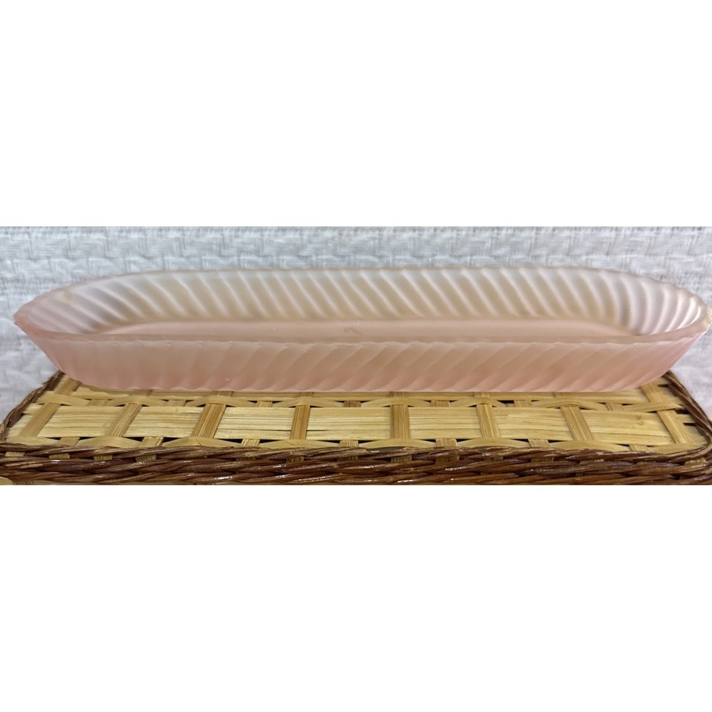 VINTAGE 4 PIECE PINK FROSTED GLASS BUTTERFLY PERFUME VANITY SET i3 - Picture 7 of 9